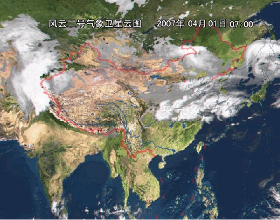 气象卫星云图(图片来源:中国沙尘暴网)