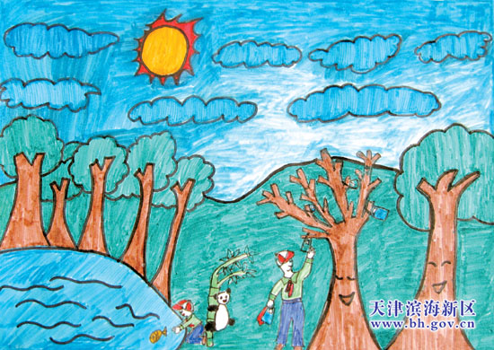 滨海新区小学生绘画大赛作品:《美丽家园》