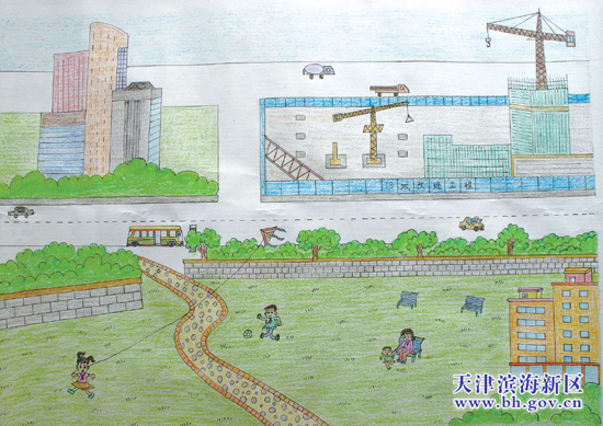 滨海新区小学生绘画大赛作品:《家乡的变化》