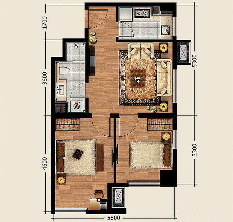 熙汇广场公寓标准层B户型二室一厅一卫69平米