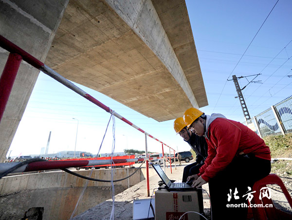 津漢高速跨津山鐵路立交橋“空中”轉體對接