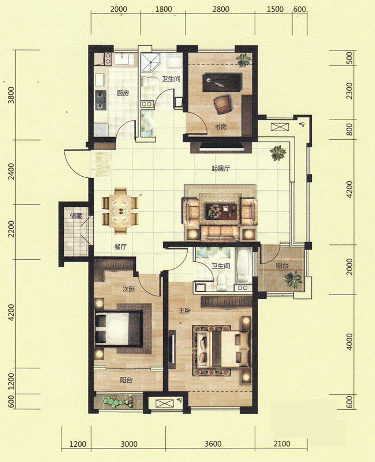 国耀上河城标准层c2户型三室二厅13168平米