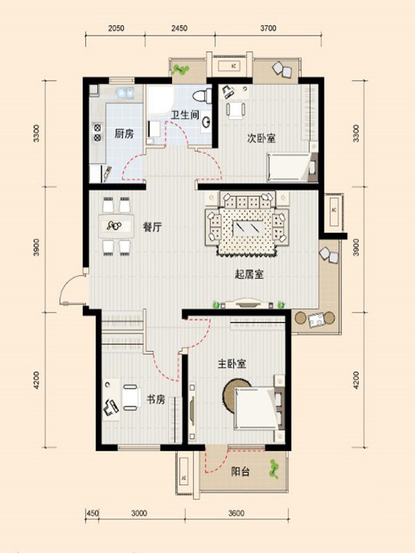 中建御景华庭标准层3a2户型三室二厅120平米