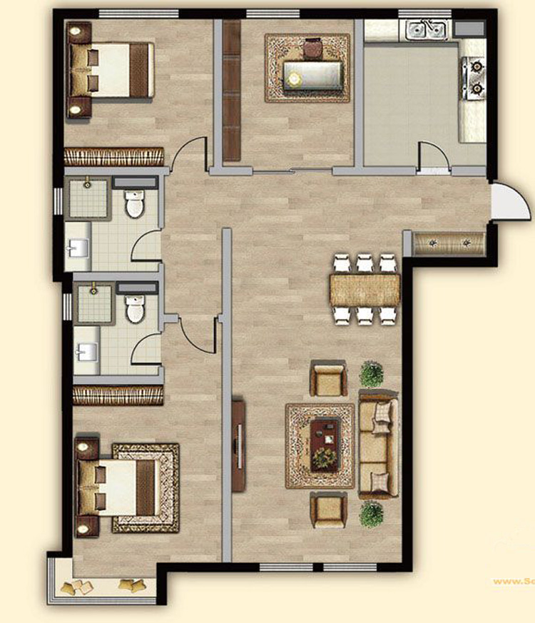 万科仕林苑二期d户型3室2厅2卫1厨 136.00㎡