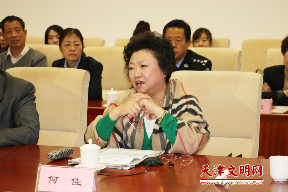 天津之声文化志愿者服务队负责人,著名演播艺术家何佳发言