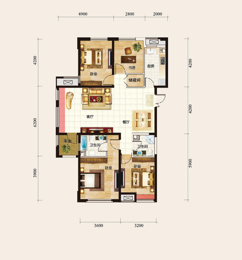 国耀上河城c3户型 四室两厅141.58平米