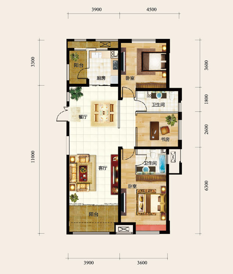 国耀上河城c4户型 三室两厅134.35平米