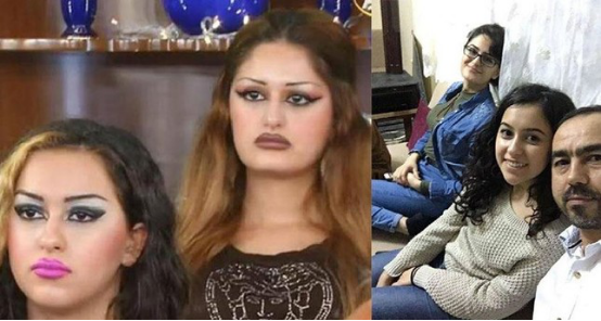 左图为的两名女儿浓妆艳抹出现在阿德南·奥克塔尔的电视节目中,右图